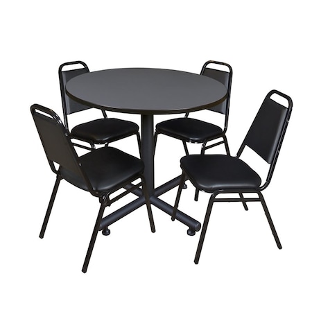 Kobe Kobe Round Table & Chair Set, Wood, Metal, Vinyl Top, Grey TKB36RNDGY29BK